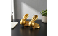 Hare Statues Pair Shiny Look Seated Bunny Figurines Stable Base Golden-Hare Figurines for Cabinet