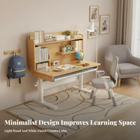 Height Adjustable Kids Desk Rounded Edges Height Adjustable Study Desk Sturdy & Stable Ergonomic children's Writing Table for Students, Girls, Bedroom