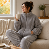 Unisex Plush Fleece Pajama Set for Winter - Thickened Warm Loungewear