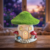 Miniature Fairy House Resin Fairy Garden House with Moss Roof Lighted Mini Cottage Forest for Hobbyists, Gardeners, Micro Landscape, Patio