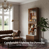 Integrated Wall Shelving Unit Glass Doors Display Cabinet Large Capacity Collection Case for Book Lovers, Hobbyists, Living Room, Home Office, Bedroom