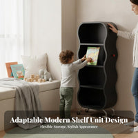 On Wheels 5-Tier Rolling Organizer Space-Saving Wavy 4-Tier Rolling Shelf Versatile Bookshelf Easy Assembly for Homeowners, Young Adults, kid's Room, Bedroom, Reading Nook, Classroom