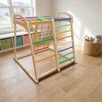 Wooden Climbing Frame with Rings Multicolored Inverted-V Climber Active Wooden Climber for Children, Young Children, Playroom, Living Room