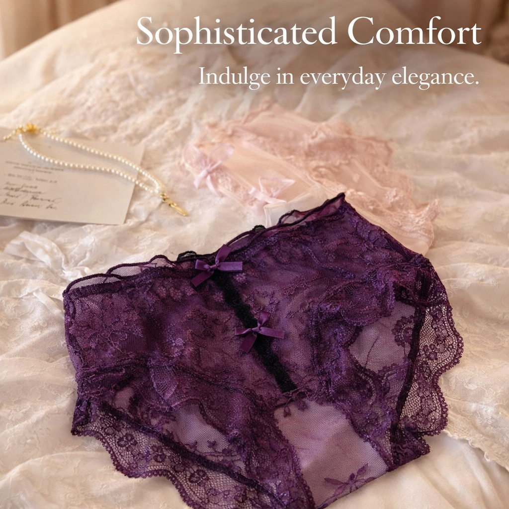 Women's Knickers with Lace Trim and Gusset for Daily Use, Nylon Material Breathable Mid Rise Design for Everyday Wear