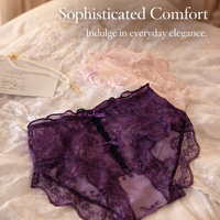 Women's Knickers with Lace Trim and Gusset for Daily Use, Nylon Material Breathable Mid Rise Design for Everyday Wear