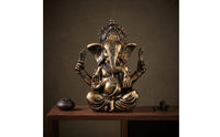 Antique Bronze Style Ganesha Figurine Stone-Like Ganesha Statue Resin Hindu Elephant God Figurine Tabletop for Home Altar, Meditation Room, Desk