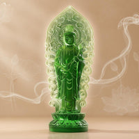 Serene Design Standing Amitabha Buddha Figurine Oriental Aesthetic Resin Buddha Statue with Backplate Exquisite Craftsmanship Religious Decor for Meditation Practitioners, Feng Shui Followers, Mindfulness Enthusiasts, Altar, Bookshelf, Office Desk