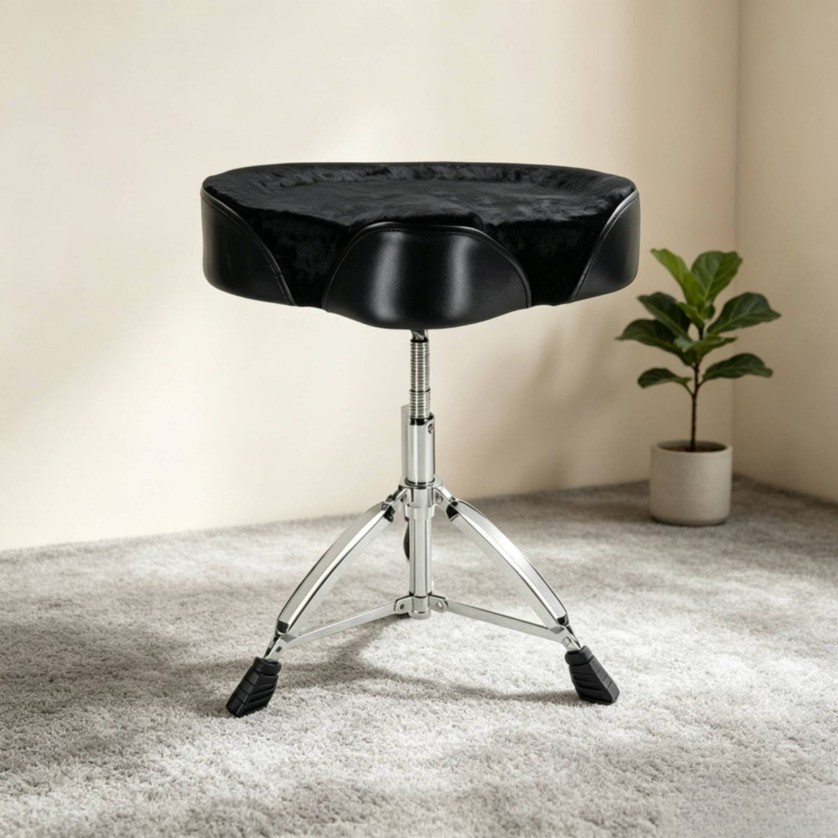Drum Stool with Saddle Seat Velvet Saddle Drum Throne Height Adjustable Furniture for Drummers, Percussionists, Stage, Audio Production Studios