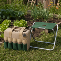 Foldable Outdoor Storage Stool with Detachable Canvas Bag for Fishing & Gardening Tools