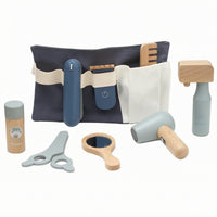 Textile Waist Bag Wooden Hairdressing Kit Adjustable Strap Wooden Hairdressing Playset Accessible Storage Pretend Barber Set Painted Finish