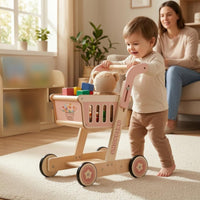 Shopping Cart Pusher Stable Frame Push Cart Pusher Pink for Children