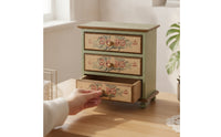 Tiny Hardwood Storage Drawers Vintage Tabletop Chest of Drawers Floral Desk Drawer Organizer for Collectors, Vanity, Bedside Table