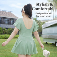 One-Piece Swimsuit for Women with Short Sleeve Design for Water Sports, Modest with Integrated Skirt for Coverage