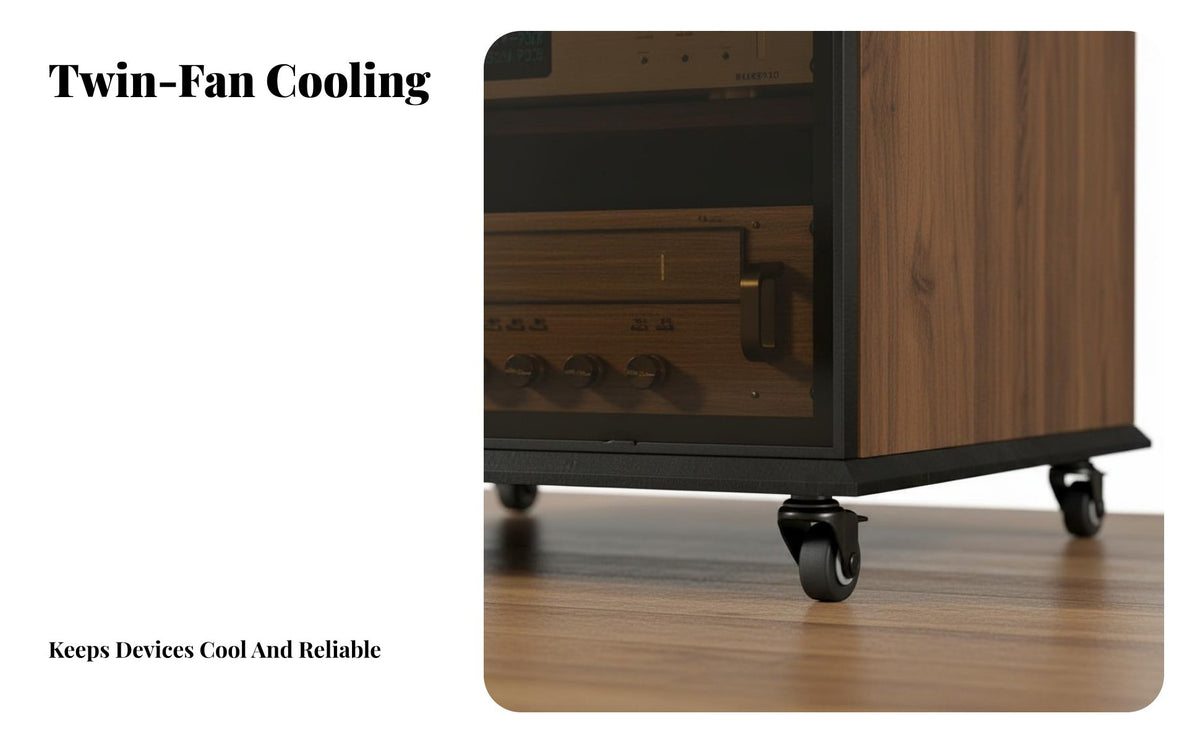 Amplifier Cabinet Adjustable Shelves Media Storage Cabinet with Glass Door Modern Design Glass Door Audio Rack for Audiophiles, Living Room