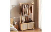 Mobile Wardrobe with Rattan Bin Large Capacity Rolling Clothes Rack with Storage Nordic Style Freestanding Closet Organizer on Wheels for Dorm Room