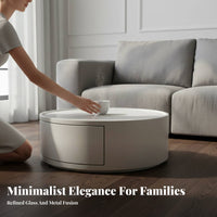Modern Minimalist design Wheeled Oval Coffee Table with Drawer Space-Saving Living Room Furniture doublelevel Design Rounded Corners for Small Apartment Dwellers, Homeowners, Families, Home, Lounge Area, Bedroom