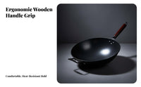 Round Bottom Iron Wok Non Coating Round Bottom Chinese Wok Cookware Long-Lasting Fast Heating for Home Cooks