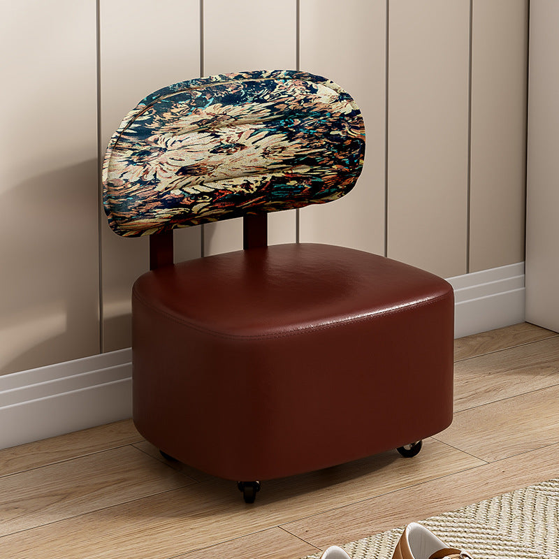 Solid Wood Rolling Stool with Casters for Living Room, Entryway, and Casual Seating