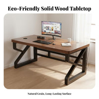 Solid Wood Computer Desk Spacious Work Surface Simple Office Desk Sturdy Construction Metal Frame Study Table for Students, Adults, Bedroom, Dorm Room
