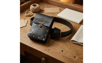 Embossed Pattern Steampunk Waist Pouch Brass-Tone Rivets Adjustable Waist Pouch