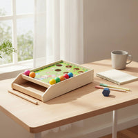 Wooden Tabletop Ball Game with Cue Mini Tabletop Billiards Game Portable Space-Saving for Families
