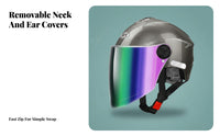 All Season Motorcycle Half Helmet Detachable Neck Scarf Open Face Lightweight Guarding Headwear for Women, Winter, Daily Commuting