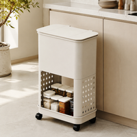Kitchen Wagon, 3-Tier, Wagon with Casters, Plastic, Matte Cream Color, Kitchen Storage