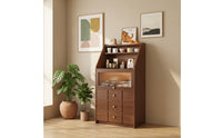 Stepped Storage Cabinet Freestanding Cabinet with Glass Door Multi-Tier Tall Storage Unit for Kitchen, Dining Room, Apartment