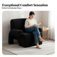 Retro Flair Upholstered Reading Chair Designer Design Arched-Base Armchair Luxurious Upholstery Indoor Furniture Minimalist Design for Apartment Dwellers, Young Adults, Homeowners, Living Room, Bedroom, Home Pale Ice, Small Space