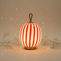 Red Striped Table Lamp Sculptural Design Lantern Style Night Home Illumination Lighting