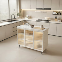 Kitchen Cabinet with Glass Doors Versatile Storage Cabinet with Hard Surface Top Modern Dining Room Credenza for Apartment Dwellers