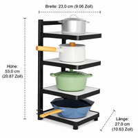 Adjustable Kitchen Pot Rack, Pan Organizer for Small Kitchens, 53x27cm, Freestanding Kitchen Shelf Height-Adjustable, Matte Dark Gray/White