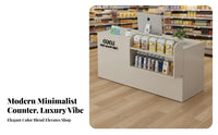 Retail Checkout Counter Multi-Function Shop Reception Table Spacious Countertop Front Desk with Storage for Clerks, Business Owners, Boutique, Lobby