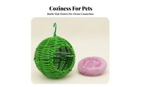 Handwoven Look Faux-Rattan Bird Nest Spherical Woven Bird Nest Open Front Pet Shelter Iron Wire Frame for Parakeets, Lovebirds