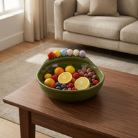 Fruit Fork Bowl Set Glossy Ceramic Fruit Bowl Ceramic Snack Dish Ribbed Interior Tableware Polished
