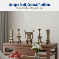 Rectangular Solid Copper Offering Set, Incense Burner, Candle Holder, Home Buddhist Altar, Traditional Ceremony Decor