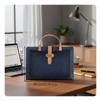 Hand Carry A4 Document Bag Large Capacity Leather File Bag Wear-Resistant Portable Contract Folder 2 Pockets for Professionals, Business People, Travel