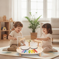 Musical Activity Table Multifunction Toy Drum Set with Xylophone Comprehensive Music Center with Mallets for Young Children, Kids, Playroom