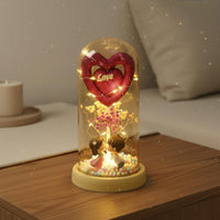 Love Heart Light-up Cloche Couple Figurine Glass Dome Romantic LED Night Light for Couples, Girlfriend, Wife, Valentine's Day, Anniversary, Bedroom