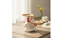 Double-Layer Storage Ornament Waving Cat Figurine Storage Tray Multifunctional Auspicious Cat Statue with Tray for Entryway Table, Vanity