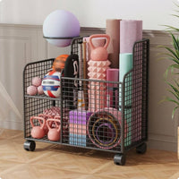 Rolling Wire Storage Trolley Grid-styleGrid Sports Equipment Trolley Sports Gear Trolley Multi-Section Metal Storage Stand