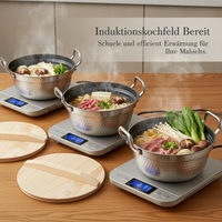 430 Stainless Steel Japanese Sukiyaki Hot Pot with Magnetic Base and Wooden Lid