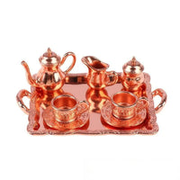 Miniature Tea Set with Tray Embossed Dollhouse Tea Service Decorative Toy for Collectors