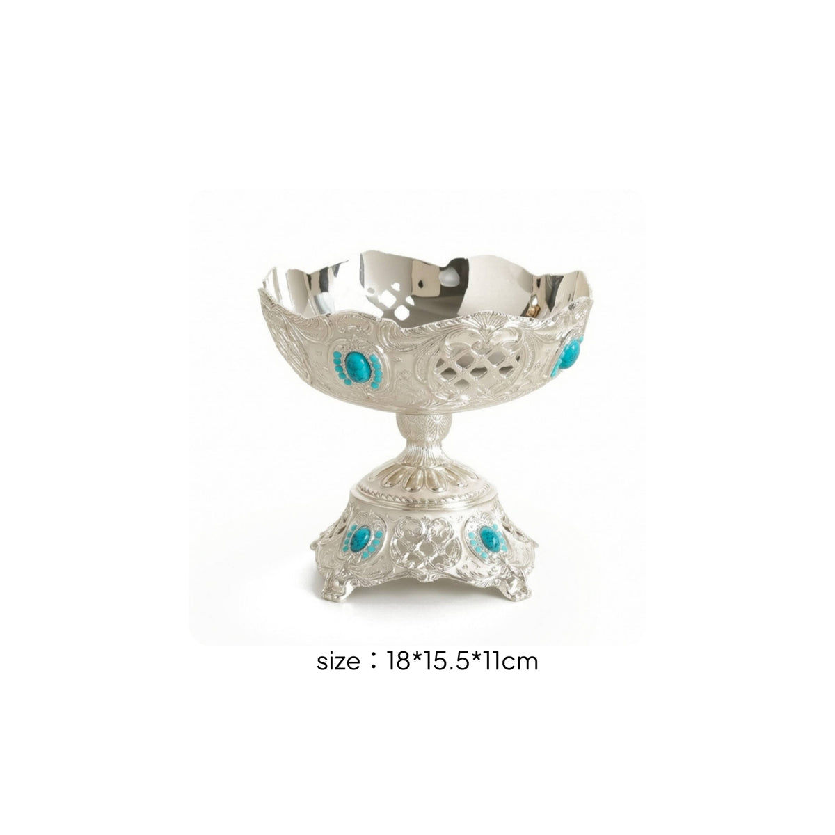 Silver Pedestal Fruit Bowl with Scalloped Rim Fluted Filigree Fruit Bowl with Ornate Base Colorful Long-Lasting for Home Dining