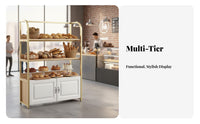 Bakery Display Shelf Sturdy Frame Bread Display Stand with Cabinet Heavy-Duty Multi-Tier Retail Shelving Unit for Retailers, Pastry Shop, Supermarket