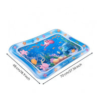 Sealed Chamber Baby Water Play Mat Raised Border Inflatable Tummy Time Water Mat Transparent Blue Underwater Print