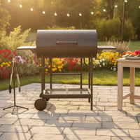 Briquette Grill with Side Tables Outdoor Wheeled Briquette Barbecue High-Temperature Resistant Grill with Two Side Tables for Campers, Backyard