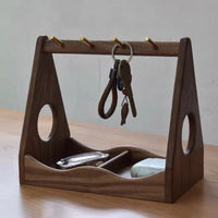Solid Walnut Two-Compartment Key Rack and Storage Organizer