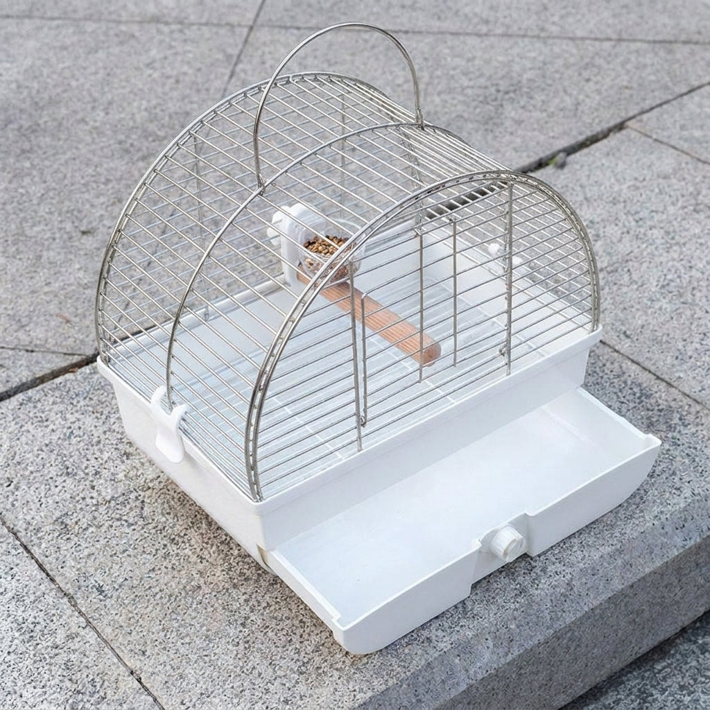 Small Bird Cage with Arched Top, Metal Portable Travel Cage for Parrots, Luxury 2-Tier Electroplated Design for Birds and Hamsters with Perch