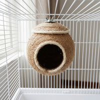 Hand-Woven Jute Rope Bird Nest for Small Parrots, 12cm Brown Bedding with 6cm Hole, Sturdy Cage and Garden Accessory